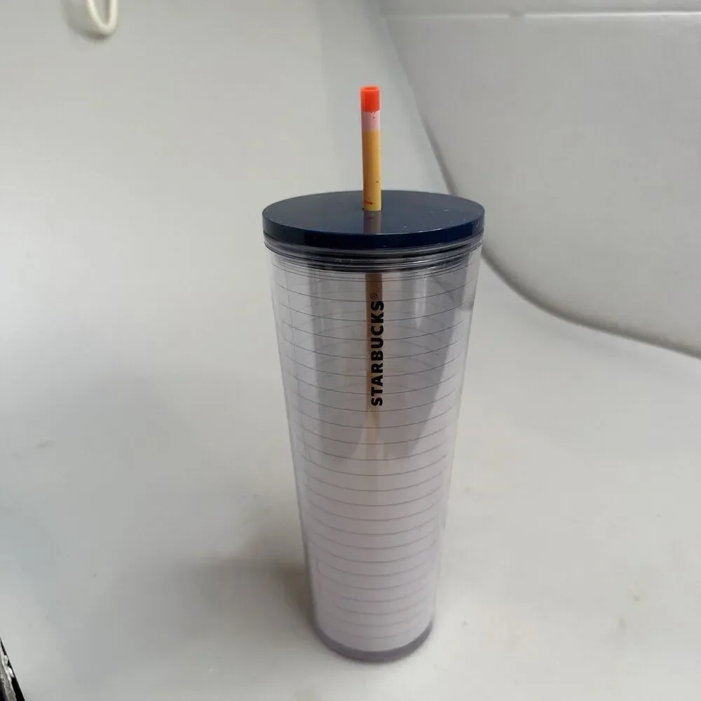 Starbucks Venti 24 fl oz Travel Tumbler Notebook Paper Design EUC